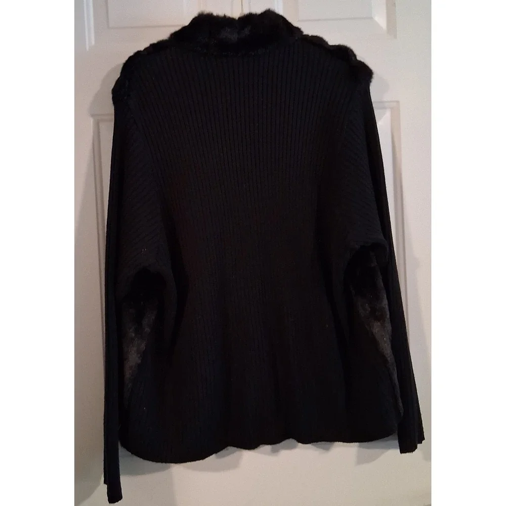 Vintage Lane Bryant Faux Fur Zip Front Sweater Knit Black 26/28 Y2K NWOT